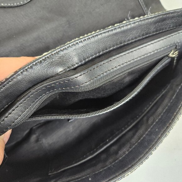 BCBGMaxAzria Leather Snakeskin Print Clutch Silver Stud Embellishment Black Trim - Picture 14 of 16